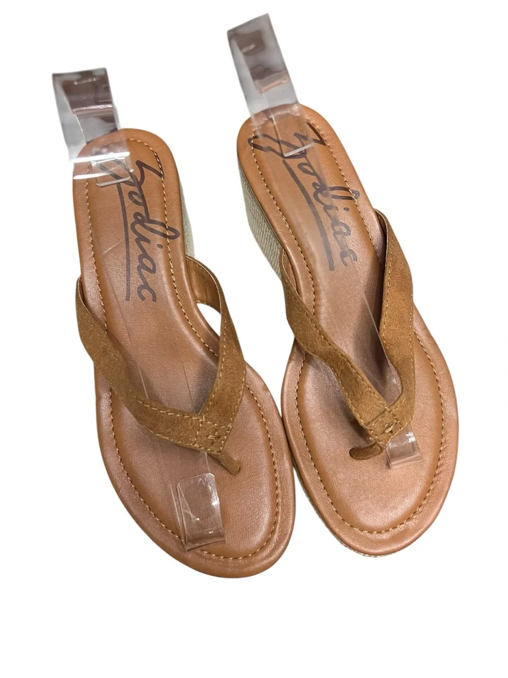 🌻EUC Zodiac Rio Thong Platform Wedge Sandals Chestnut Brown Raffia Espadrille 8